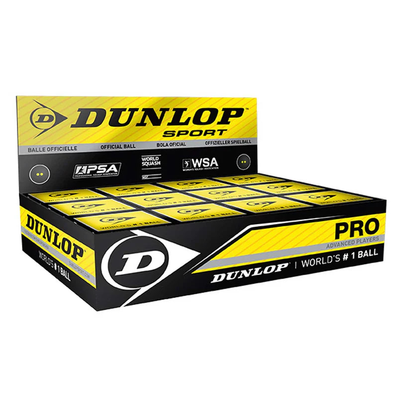 Squash Balls Dunlop Pro Double Yellow Dot (1 Dozen Box) - Padelspeed - UK padel and racket sports shop (Sports & Outdoors)